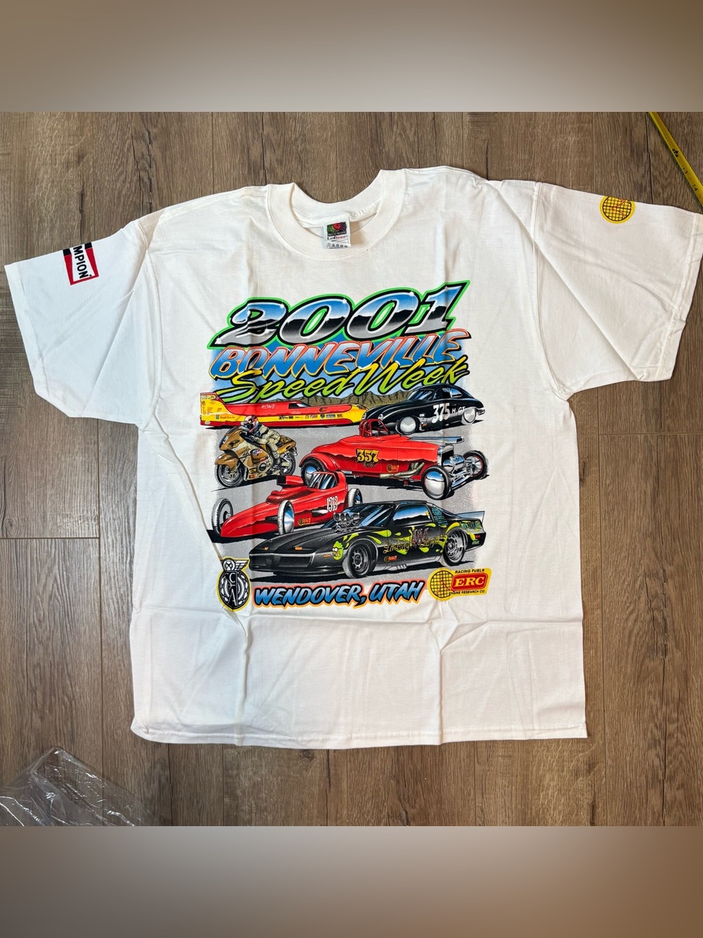 2001 Bonneville Speed Week Graphic Tee - White with Multicolor Racing Print XL